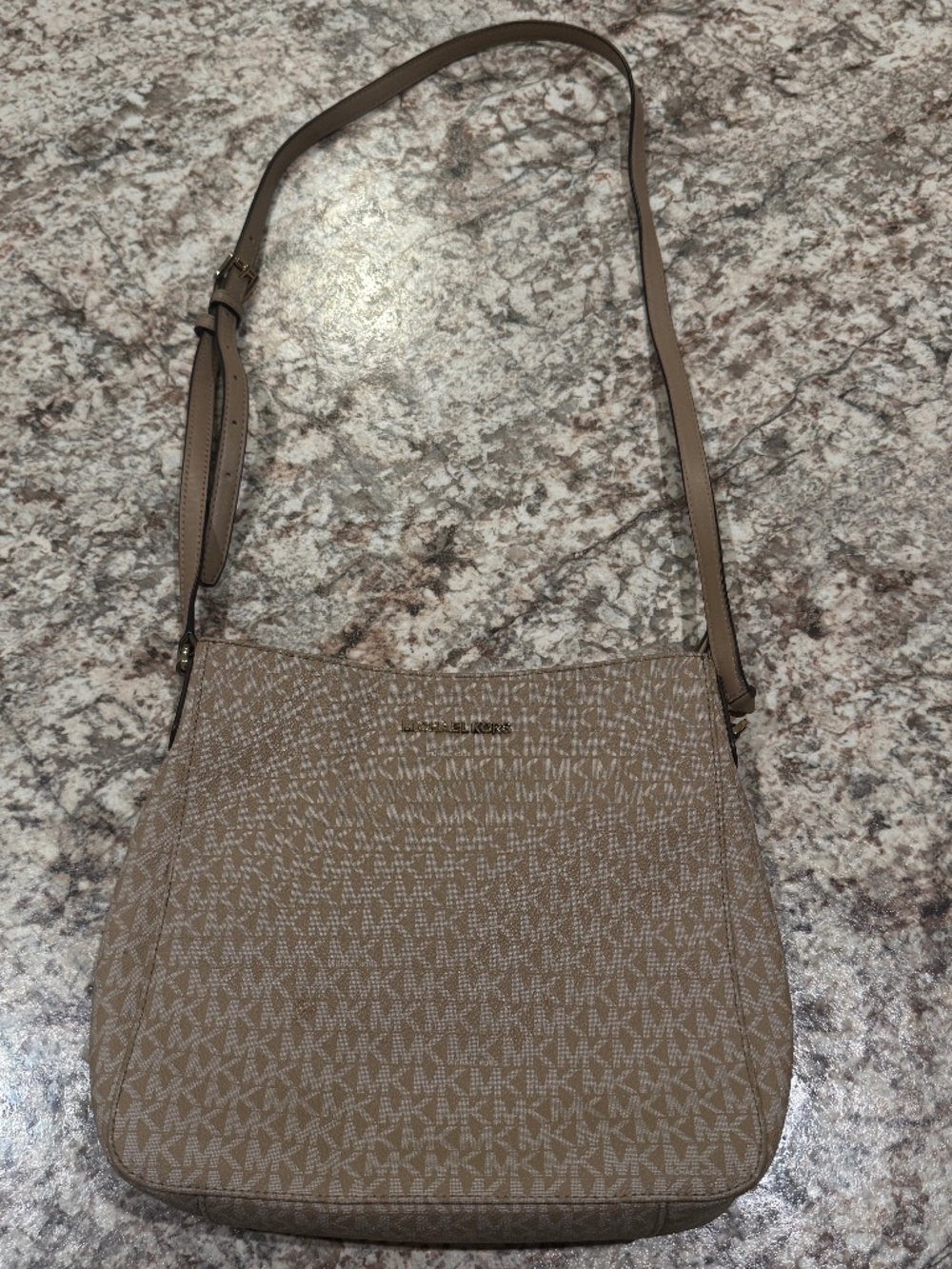Michael Kors Signature MK Crossbody Bag Beige Vanilla PVC Adjustable Strap